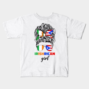 Half Irish And Puerto Rican Rico Ireland Flag Girl Kids T-Shirt